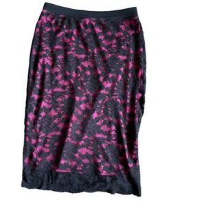 Nicole Miller Skirt Black Lace Pink Pencil Career Glam Size Small EUC